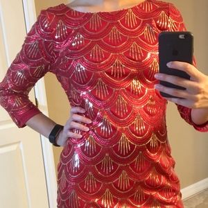 Red Long Sleeve Gianni Bini Dress w/ Sequins